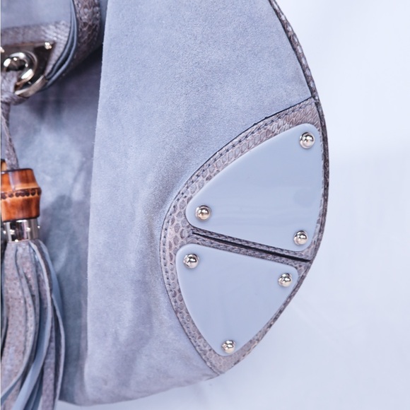 Vintage Gucci Indy Bag l large l Grey suede l Python - Picture 2 of 14